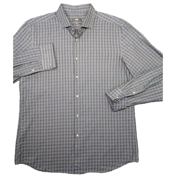 HUGO BOSS Other - Hugo Boss Shirt Mens Large 44 17.5 Slim Fit Long Sleeve Button-Up Checkered